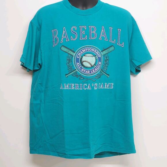 Players by Van Heusen Baseball Americas Game Blue Turquoise Shirt XL 100% Cotton - Picture 2 of 9